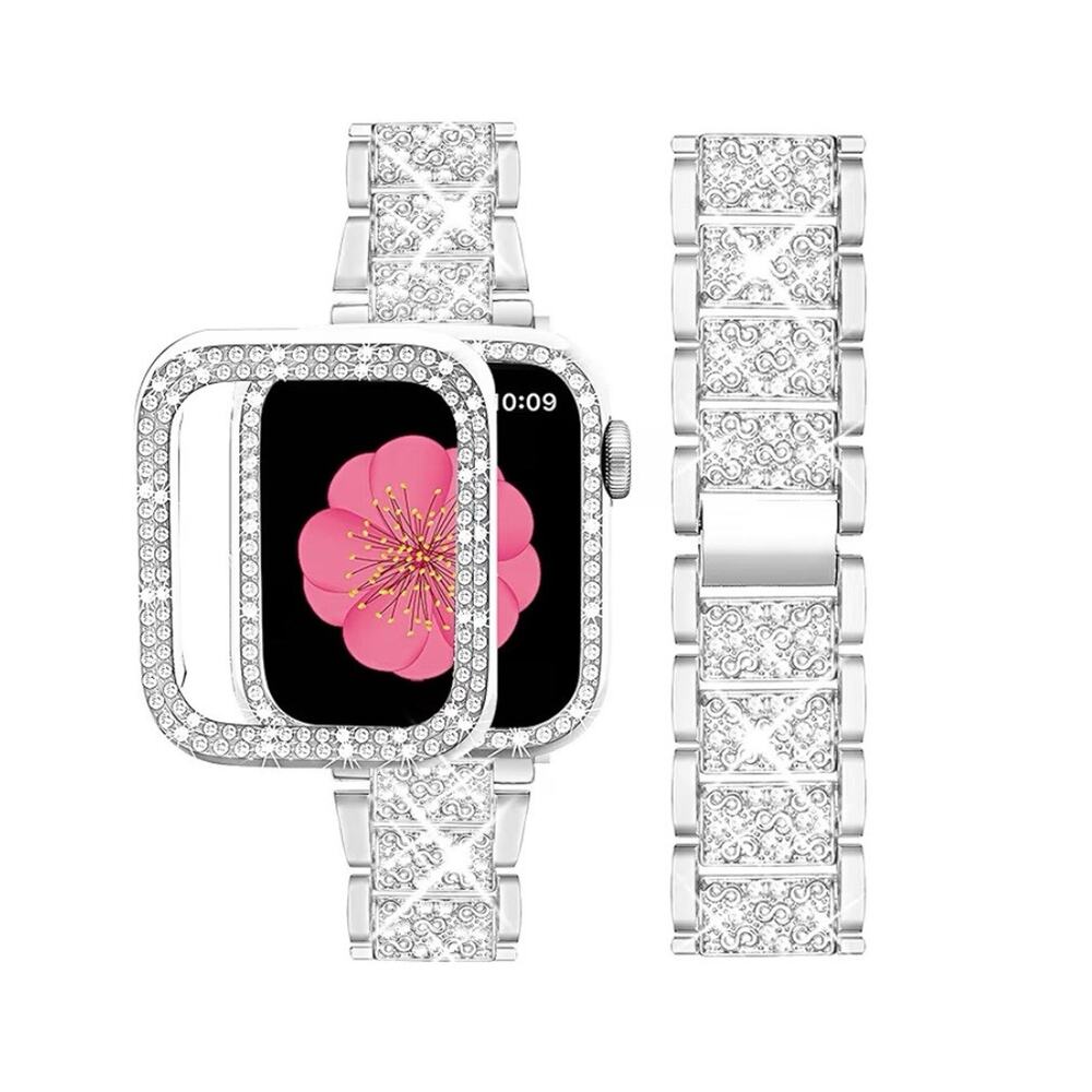 Compatible with Apple Watch Band 41MM + Case, Women Jewelry Bling Diamond Metal
